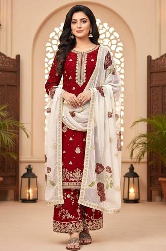 Maroon Fendy Silk Embroidery Work Designer Party wear Salwar Suit