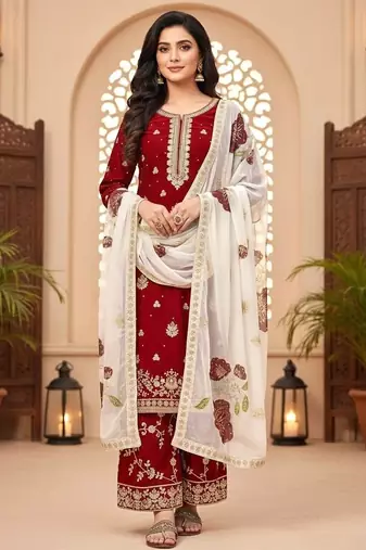 Maroon Fendy Silk Embroidery Work Designer Party wear Salwar Suit
