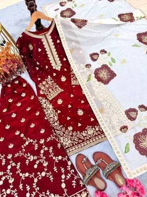 Maroon Fendy Silk Embroidery Work  Party wear Salwar Suit 2