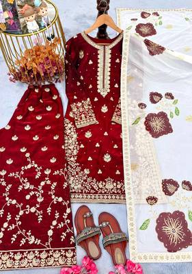 Maroon Fendy Silk Embroidery Work  Party wear Salwar Suit 3