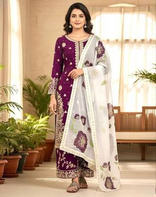 Wine Fendy Silk Embroidery Work  Party wear Salwar Suit 1