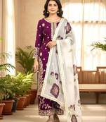 Wine Fendy Silk Embroidery Work Designer Party wear Salwar Suit
