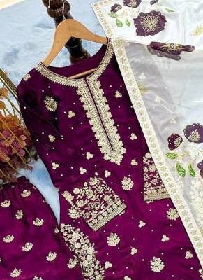 Wine Fendy Silk Embroidery Work  Party wear Salwar Suit 3