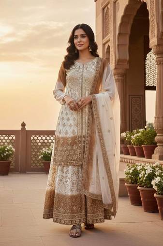 Multi Color Star Georgette Embroidery Work WEdding wear Designer palazzo Sset