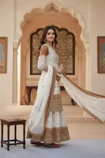 Multi Color Star Georgette Embroidery Work WEdding wear Designer palazzo Sset