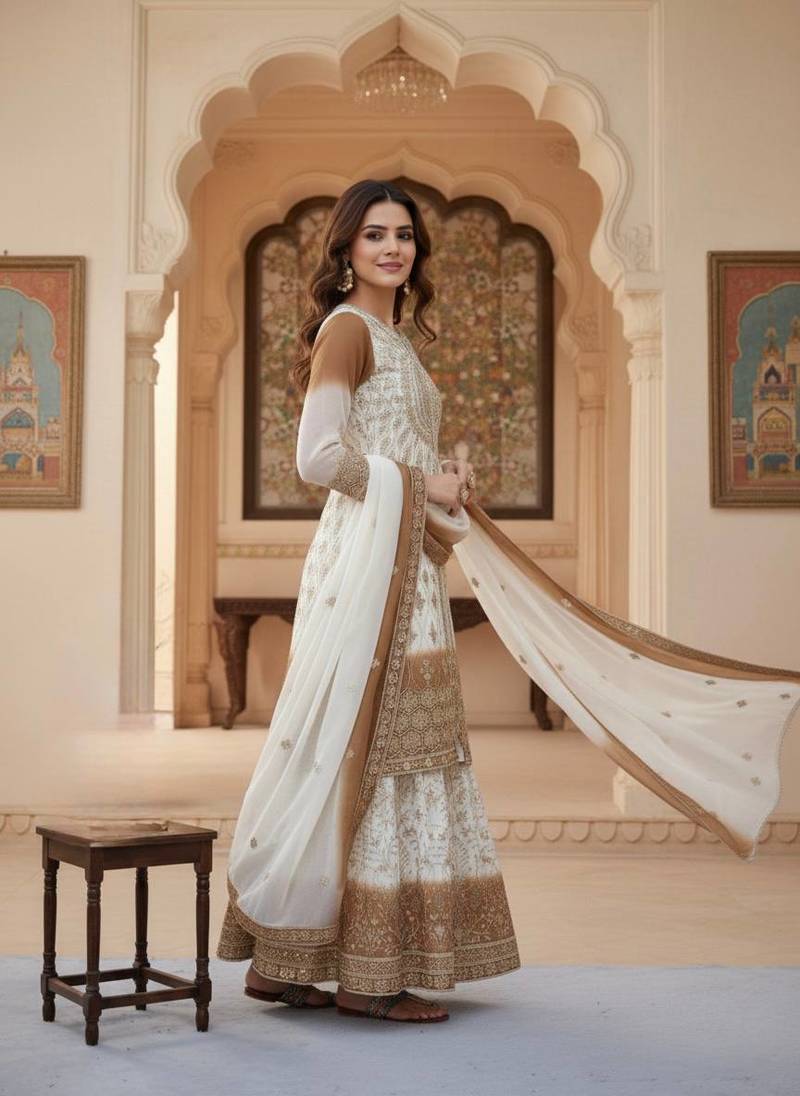 Multi Color Star Georgette Embroidery Work WEdding wear Designer palazzo Sset