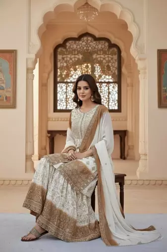 Multi Color Star Georgette Embroidery Work WEdding wear Designer palazzo Sset