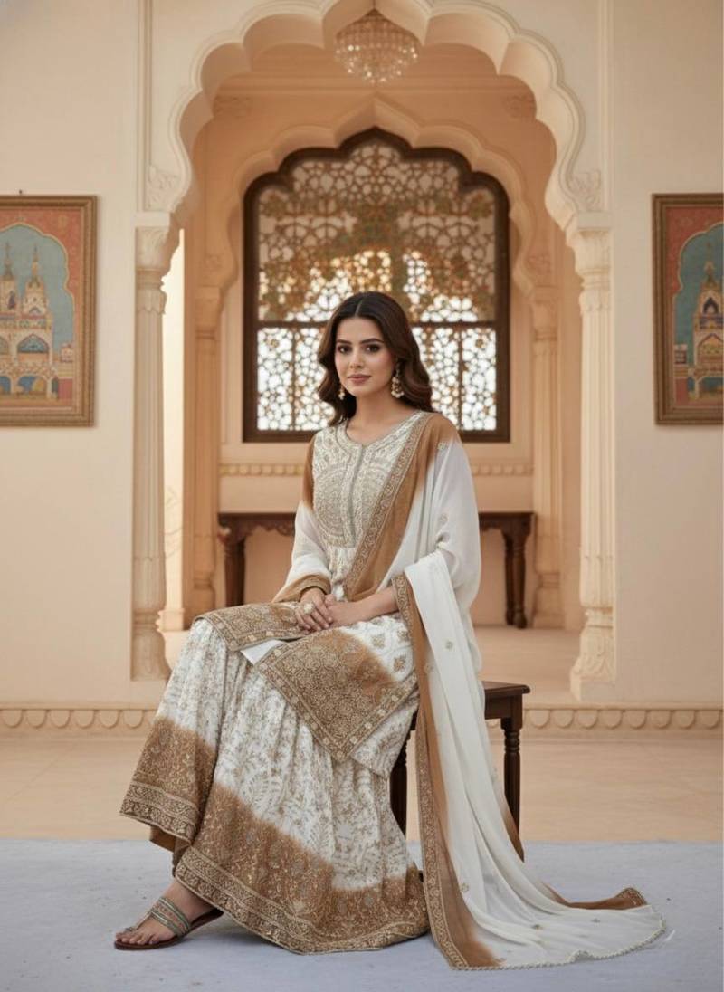 Multi Color Star Georgette Embroidery Work WEdding wear Designer palazzo Sset