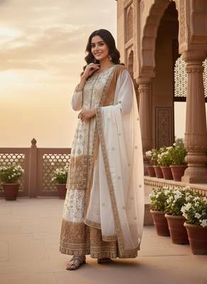 Multi Color Star Georgette Embroidery Work WEdding wear palazzo Sset 4