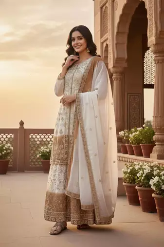 Multi Color Star Georgette Embroidery Work WEdding wear Designer palazzo Sset
