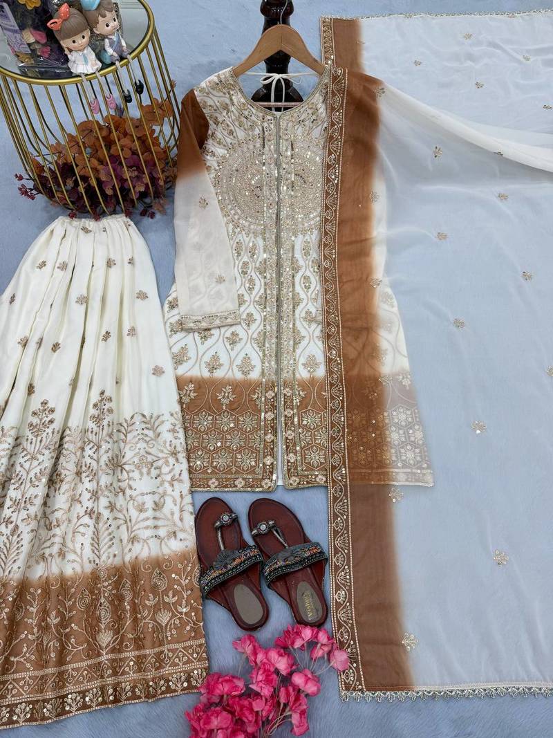 Multi Color Star Georgette Embroidery Work WEdding wear Designer palazzo Sset