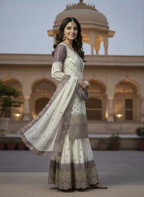 Multi Color Star Georgette Embroidery Work WEdding wear palazzo Sset 2