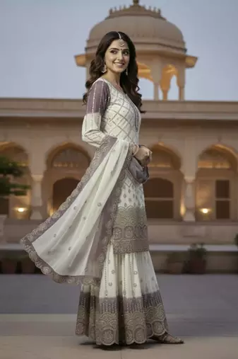 Multi Color Star Georgette Embroidery Work WEdding wear Designer palazzo Sset