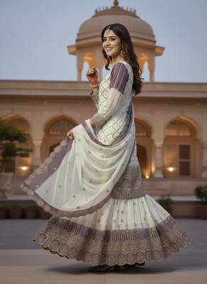 Multi Color Star Georgette Embroidery Work WEdding wear palazzo Sset 3