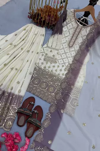 Multi Color Star Georgette Embroidery Work WEdding wear Designer palazzo Sset