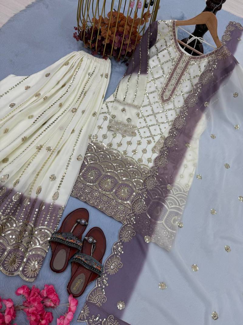 Multi Color Star Georgette Embroidery Work WEdding wear Designer palazzo Sset