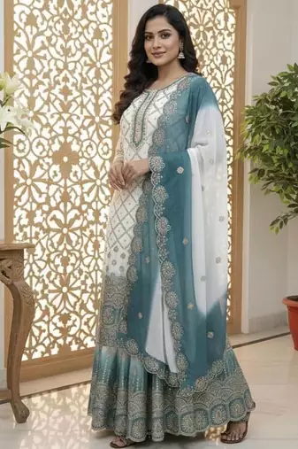 Multi Color Star Georgette Embroidery Work WEdding wear Designer palazzo Sset