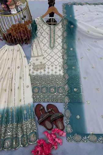 Multi Color Star Georgette Embroidery Work WEdding wear Designer palazzo Sset
