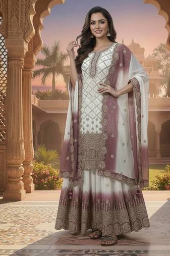 Multi Color Star Georgette Embroidery Work WEdding wear Designer palazzo Sset