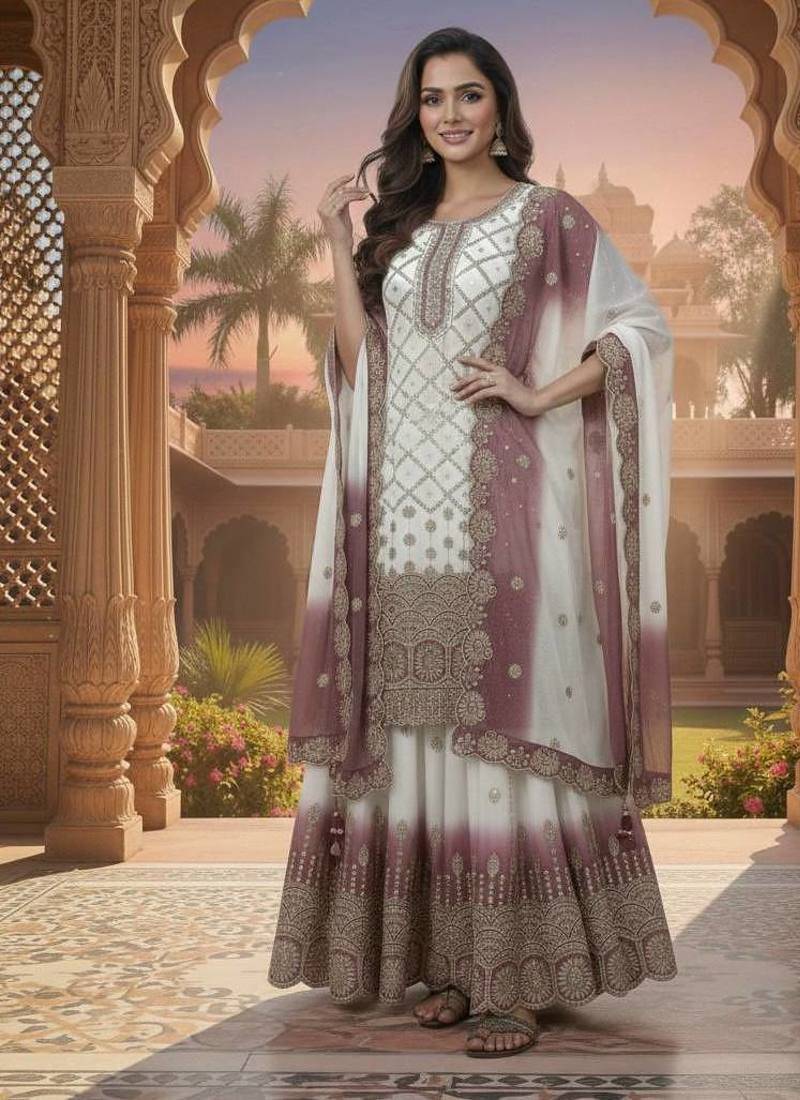 Multi Color Star Georgette Embroidery Work WEdding wear Designer palazzo Sset
