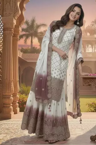 Multi Color Star Georgette Embroidery Work WEdding wear Designer palazzo Sset