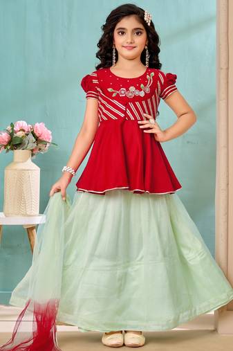 Red resham work art silk a line lehenga choli dupatta