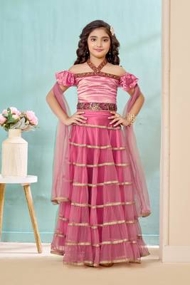 Pink sequins work satin a line lehenga choli dupatta 1