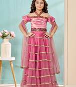 Pink sequins work satin a line lehenga choli dupatta