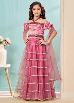 Pink sequins work satin a line lehenga choli dupatta 2