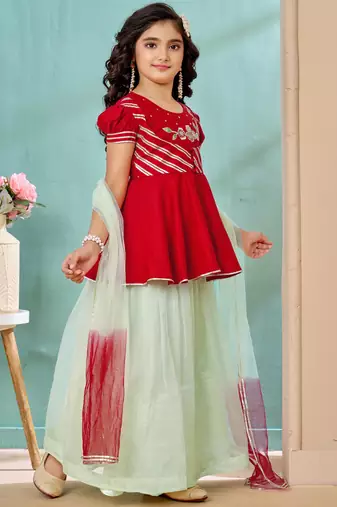 Red resham work art silk a line lehenga choli dupatta