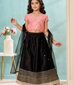 Pink gota border art silk a line lehenga choli dupatta