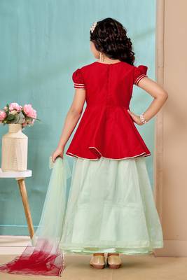 Red resham work art silk a line lehenga choli dupatta 5