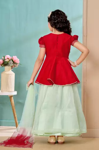 Red resham work art silk a line lehenga choli dupatta