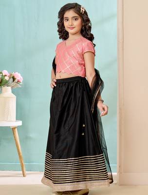 Pink gota border art silk a line lehenga choli dupatta 3