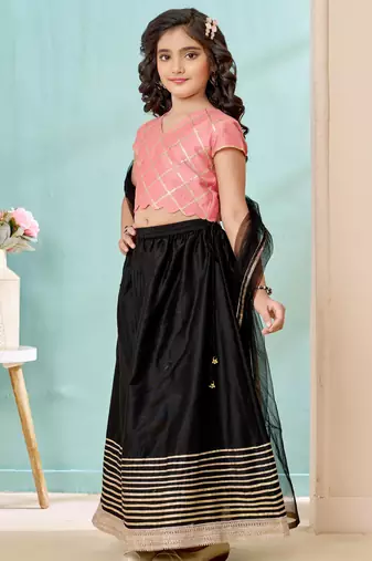 Pink gota border art silk a line lehenga choli dupatta