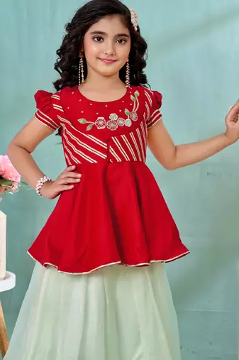 Red resham work art silk a line lehenga choli dupatta
