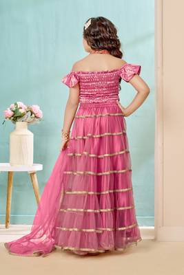 Pink sequins work satin a line lehenga choli dupatta 4