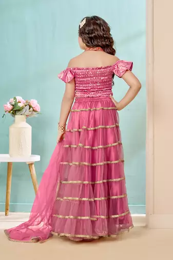 Pink sequins work satin a line lehenga choli dupatta