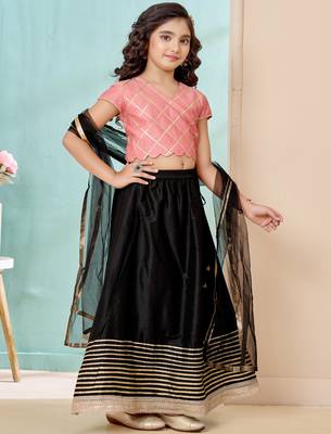 Pink gota border art silk a line lehenga choli dupatta 4