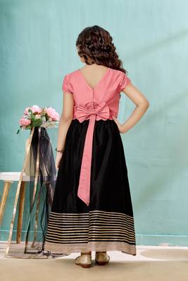 Pink gota border art silk a line lehenga choli dupatta 5
