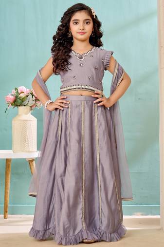Grey resham work art silk a line lehenga choli dupatta