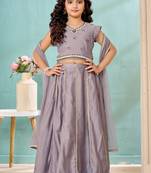 Grey resham work art silk a line lehenga choli dupatta