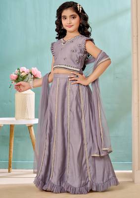 Grey resham work art silk a line lehenga choli dupatta 3