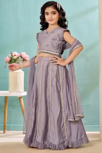 Grey resham work art silk a line lehenga choli dupatta