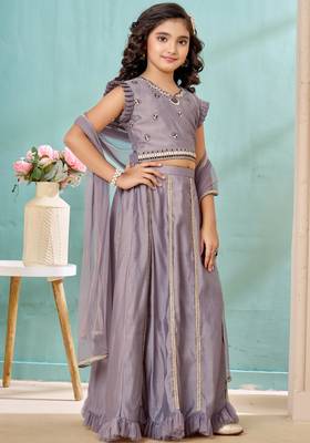 Grey resham work art silk a line lehenga choli dupatta 4