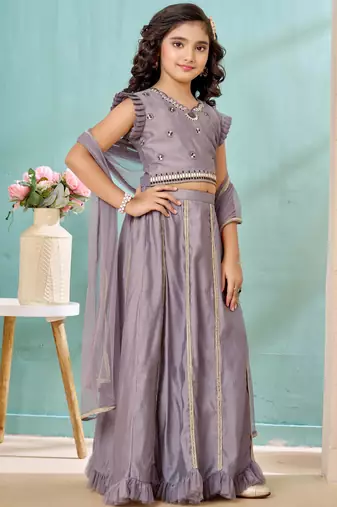 Grey resham work art silk a line lehenga choli dupatta