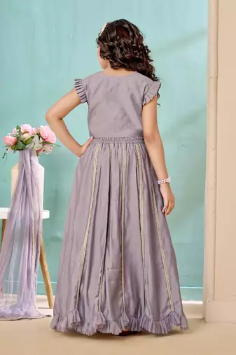 Grey resham work art silk a line lehenga choli dupatta