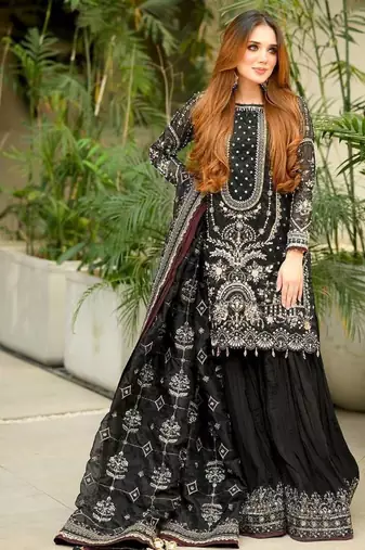 Black Faux georgette Heavy Embroidery Work Wedding wear palazzo Pair