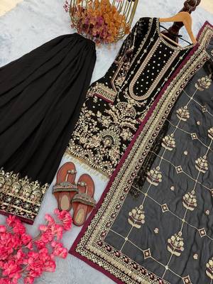 Black Faux georgette Heavy Embroidery Work Wedding wear palazzo Pair 3