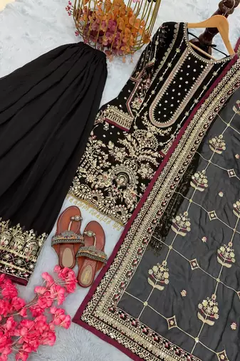 Black Faux georgette Heavy Embroidery Work Wedding wear palazzo Pair